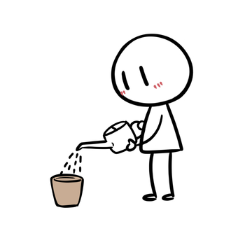 植木鉢に水やりをする棒人間 育てる,育成,成長,水やり,棒人間,シンプル,イラスト,透過のイラスト素材