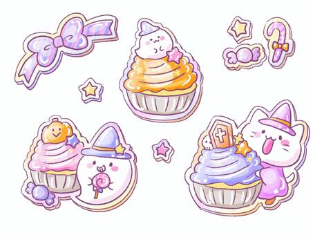 ぷっくりシールのハロウィンスイーツセット ハロウィン,立体シール,ぷっくり,スイーツ,セット,キャラクター,シール,カップケーキ,おばけ,ねこのイラスト素材