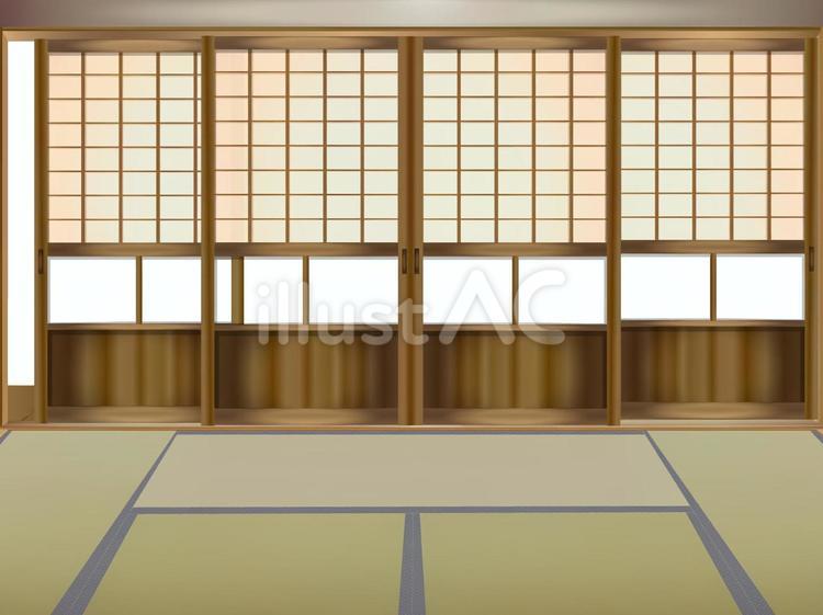 古家の座敷　ねこ通路開放中 背景,和風,格子のイラスト素材