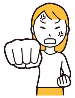  ロングヘア女性(黄)-513-バスト パンチ,怒る,女性,女の子,人物,かわいい,怒り,キレる,ムカつく,喧嘩のイラスト素材