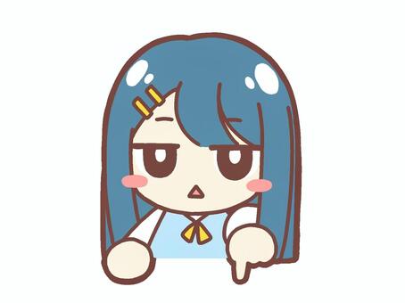 下を指差すロングヘアの女の子 女の子,かわいい,手描き,デフォルメ,生活,チラシ,ちびキャラ,ミニキャラ,キャラクター,人物のイラスト素材