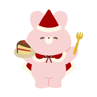 クリスマス衣装のくまさんといちごケーキ うさぎ,動物,かわいい,クリスマス,ケーキ,衣装,イベント,行事,冬,食べ物のイラスト素材