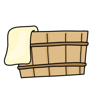 お風呂セット 桶,洗面器,お風呂,風呂,温泉,ポカポカ,洗う,タオル,垢すり,器のイラスト素材