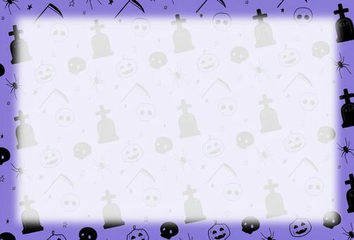 ハロウィンカード　紫 ハロウィン,背景,カボチャ,パターン柄,かわいい,髑髏,骨,鎌,蜘蛛,お墓のイラスト素材