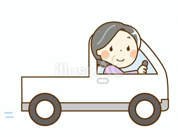 軽トラックを運転するおばあさん 車,軽トラ,軽自動車のイラスト素材