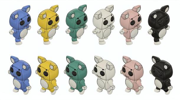 うさぎ型ロボ（俯瞰）6色セット ケモミミ,うさぎ,3dcad,cg,ロボット,青,黄色,緑,ピンク,白のイラスト素材