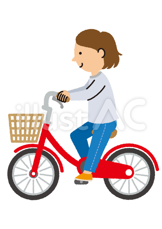自転車に乗る女性 自転車,サイクリング,お買い物のイラスト素材