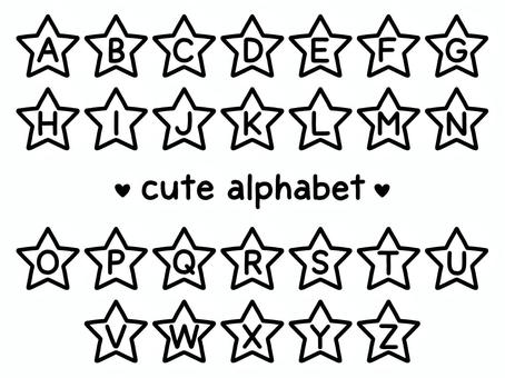 かわいい手描きのアルファベット（星枠） アルファベット,英語,大文字,星,スター,枠,星枠,セット,素材,パーツのイラスト素材