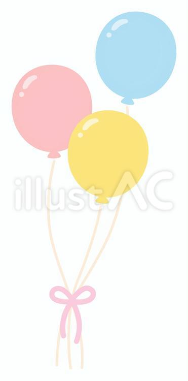 風船、ピンクと黄色と水色 風船,リボン,お祝いのイラスト素材