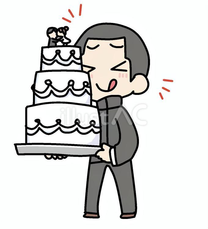 ケーキと嬉しい男子生徒 少年,ウェディングケーキ,スイーツのイラスト素材