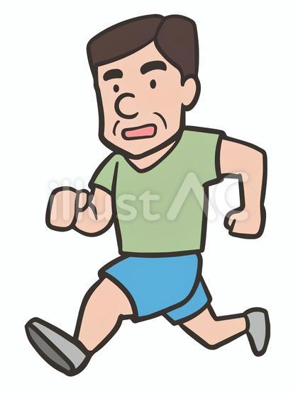 走る中年男性、横側
