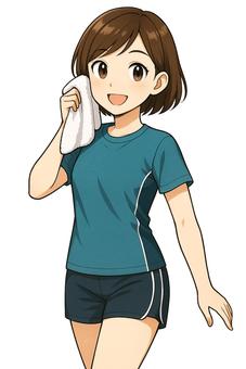 汗をぬぐう女性