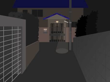 夜道 夜,夜道,暗い,住宅街,閑静,深夜,外灯,防犯のイラスト素材