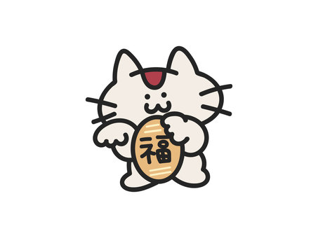 手描きの招き猫のイラスト 招き猫,福,小判,猫,商売繁盛,縁起物,正月,1月,元旦,三が日のイラスト素材