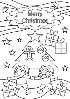 クリスマス塗り絵３　A4サイズ クリスマス,塗り絵,園児,幼児,こども,星,メリークリスマス,ツリー,オーナメント,ジンジャークッキーのイラスト素材
