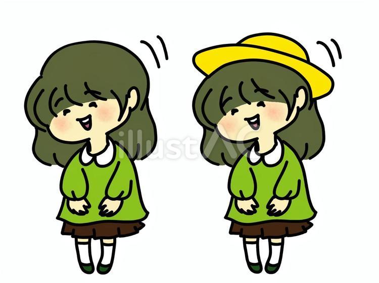 お辞儀をする女の子　緑 あいさつ,お辞儀,幼稚園のイラスト素材