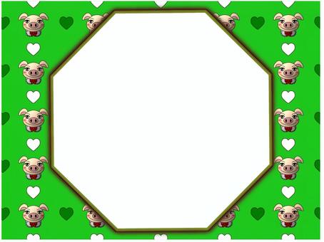 ブタのフレ−ム ブタ,女の子,フレ−ム,罫線なし,八角形,ハ−ト,緑,白のイラスト素材