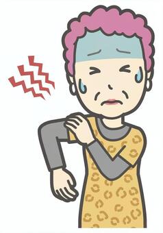  肩が痛くて苦しんでいる大阪のおばちゃん 肩こり,おばちゃん,大阪,ヒョウ柄,おばはん,中年,女性,関西,派手,おばさんのイラスト素材