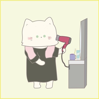 Coco the cat using a hair dryer, बिल्ली, और प्यारा, ड्रायर, JPG and AI