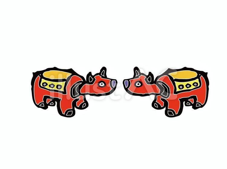 赤べこ 赤べこ 年賀状,縁起物のイラスト素材