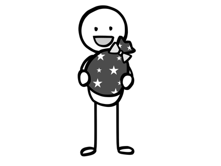 モノクロ棒人間　プレゼントを渡す 棒人間,人,モノクロ,白黒,モノトーン,プレゼント,贈り物,ギフト,あげる,渡すのイラスト素材