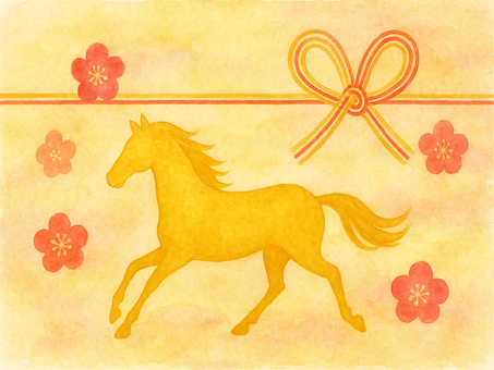 走る馬（午）と梅の花の年賀状背景