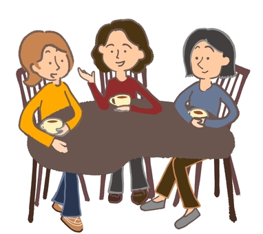 女子会 女子,女子会,お茶会,お茶,喫茶店,喫茶,レストラン,お話,おしゃべり,友人のイラスト素材