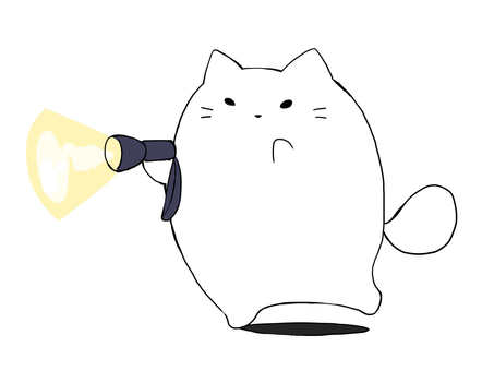 Illustration, cat, white cat, flashlight, 