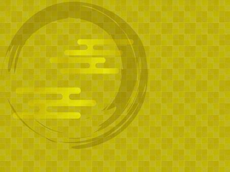 市松模様と霞と円の和風背景（ゴールド） 和柄,市松模様,年賀状,霞文様,毛筆,正月,金,和風,パターン,千代紙のイラスト素材