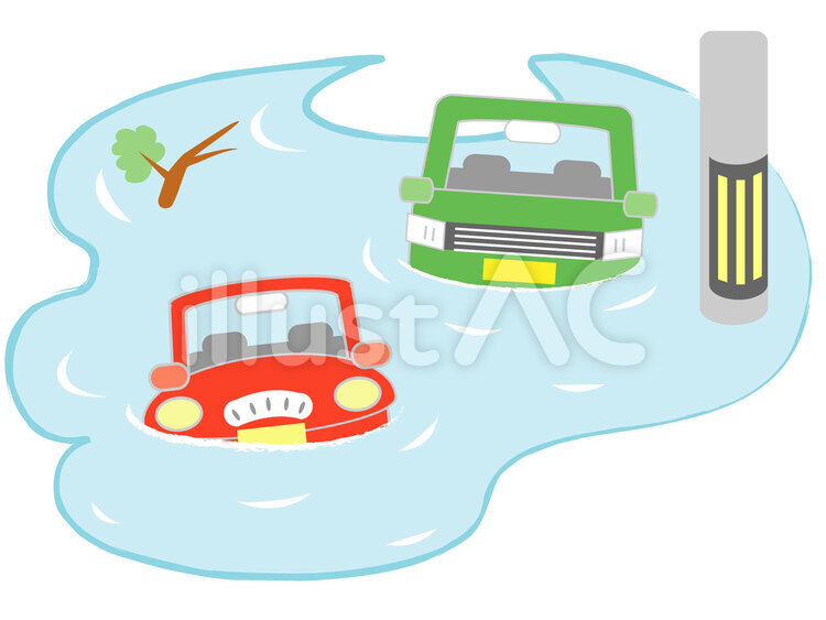 水害　車　浸水 台風,大雨,洪水のイラスト素材