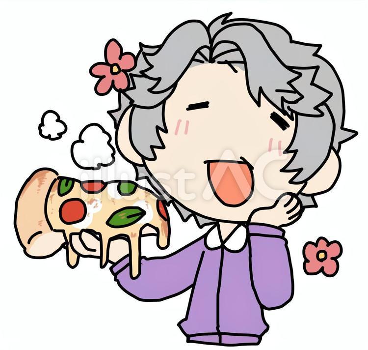 ピザにうっとりするおばあさん ピザ,ピッツァ,おばあさんのイラスト素材