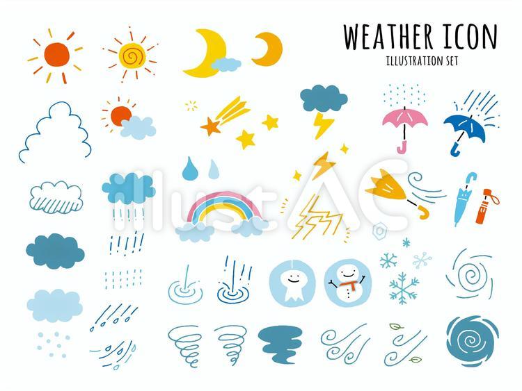 手描きのお天気アイコン アイコン,マーク,天気のイラスト素材