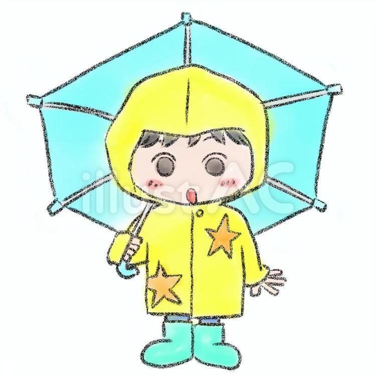 傘さし　青　男の子 傘,雨降り,梅雨のイラスト素材