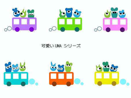 可愛いumaシリーズ　カラフルバス uma,宇宙人,モンスター,back,カラフル,バス,乗り物,ハガキ,背景,ポストカードのイラスト素材