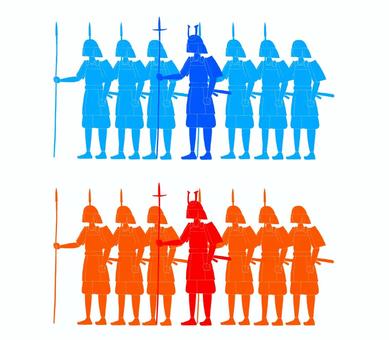武士団のシルエット2色 武士団,シルエット,影,武士,侍,鎧武者,兵士,戦士,軍団,兵隊のイラスト素材