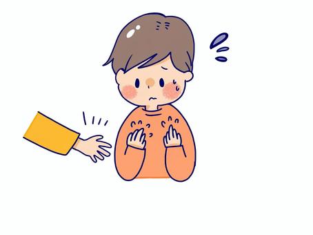 手汗を気にして手が繋げない男の子 手汗,男の子,コンプレックス,病気,繋げない,手掌多汗症,緊張,治療,無料,イラストのイラスト素材