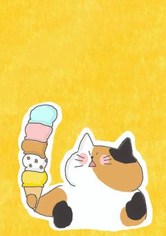 アイスを食べる三毛猫ちゃん アイスを食べる三毛猫ちゃん かわいい,アイス,アイスクリーム,たべもの,おいしい,うまい,おやつ,デザート,スイーツ,いっぱいのイラスト素材