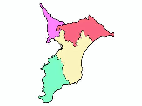少しゆるい千葉県地図 地域色分け 千葉県,千葉,地図,関東,ゆるい,色分け,日本地図,線画,日本,日本列島のイラスト素材