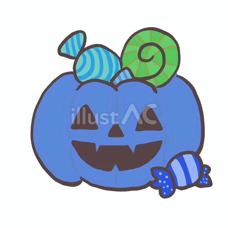 ハロウィン　かぼちゃ　お菓子　青 ハロウィン,秋,10月のイラスト素材
