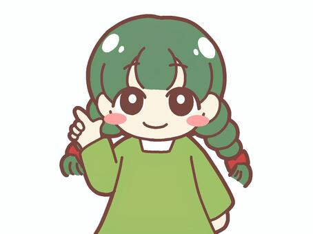 上を指差す三つ編みの女の子 女の子,上,指差し,三つ編み,手描き,注目,お知らせ,案内,生活,チラシのイラスト素材
