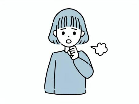 咳をしている人 咳,女性,喉,イガイガ,咳払い,乾燥,風邪,声がれ,体調不良,シンプルのイラスト素材