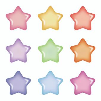 平成っぽいカラフルな星イラストセット 星,ぷっくり,可愛い,色玉,艶,ツヤ,ステップ,輝き,アイドル,推しのイラスト素材