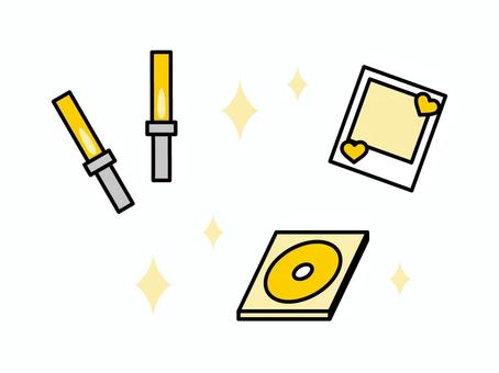 推し活グッズのイラスト04 ペンライト,cd,チェキ,キラキラ,ライブ,フェス,アイドル,応援,推し活,推しのイラスト素材