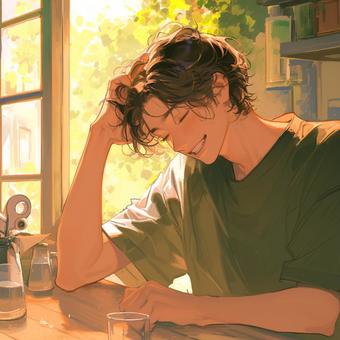 爽やかな笑顔の青年 爽やかな笑顔の青年 人物,日常,カフェのイラスト素材