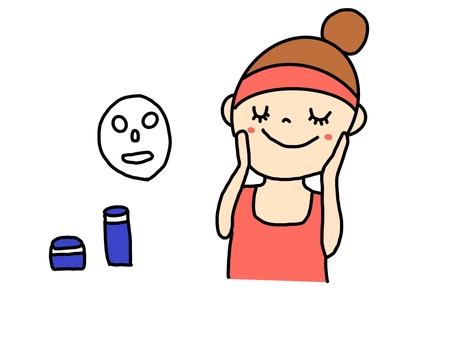 スキンケアをする スキンケアをする スキンケア,女性,美容,手書き,ゆるかわ,イラストのイラスト素材