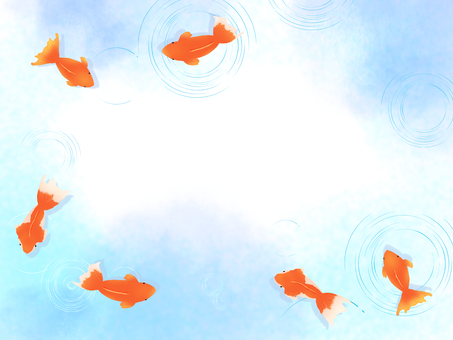 泳ぐ金魚フレーム 金魚,金魚すくい,波紋,水彩,暑中見舞い,夏,水,納涼,お中元,涼しいのイラスト素材