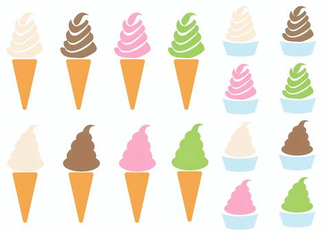 ソフトクリームスイーツお菓子8月夏13　 アイス,アイスクリーム,ソフトクリーム,苺アイス,バニラ,チョコレートアイス,ストロベリーアイス,抹茶アイス,バニラソフト,苺ソフトのイラスト素材