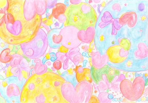 背景かわいい色鉛筆手描きイラスト 背景,カラフル,ポップ,かわいい,壁紙,手描き,水彩,色鉛筆,美しい,ハートのイラスト素材