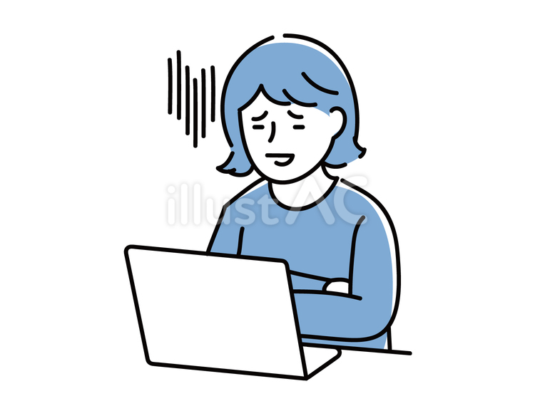 PC画面の前で不穏な表情を浮かべる女性イラスト - No: 27010394｜無料イラスト・フリー素材なら「イラストAC」
