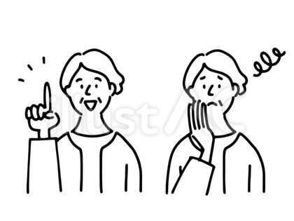 おばあさん 悩みと解決の線画セット